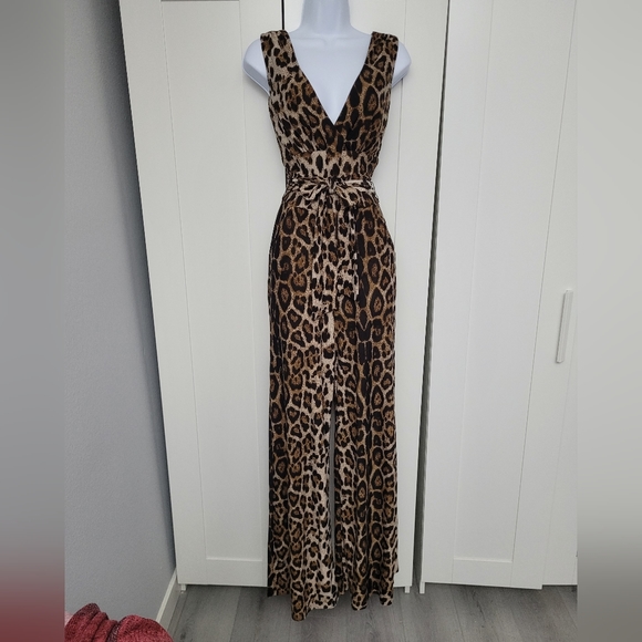 NWOT Rare Unique Vintage Sleeveless Knit Leopard Print Montgomery Jumpsuit - Picture 5 of 14